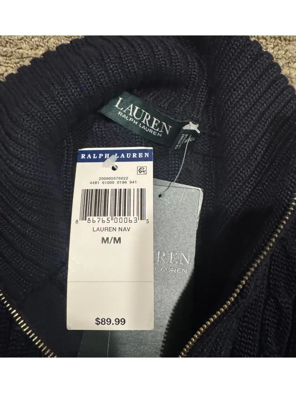 Lauren Ralph Lauren Women’s Full Zip Knit Sweater Size Medium New With Tags